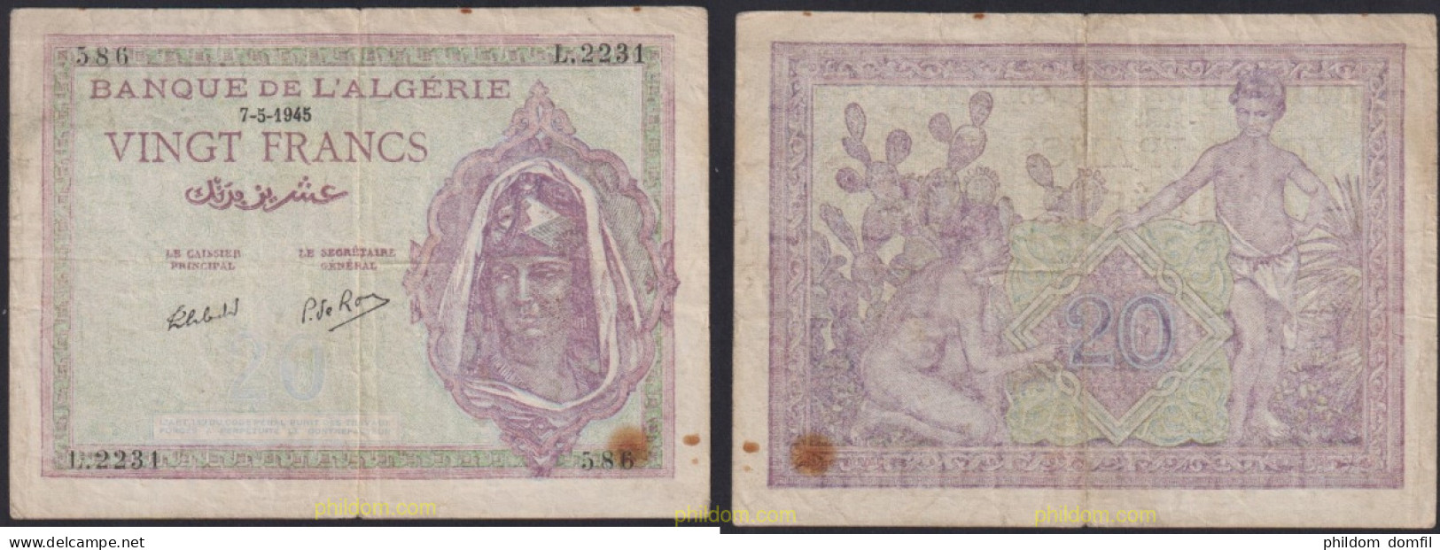 3163 ARGELIA 1945 ALGERIE 20 FRANCS 1945 - Algérie