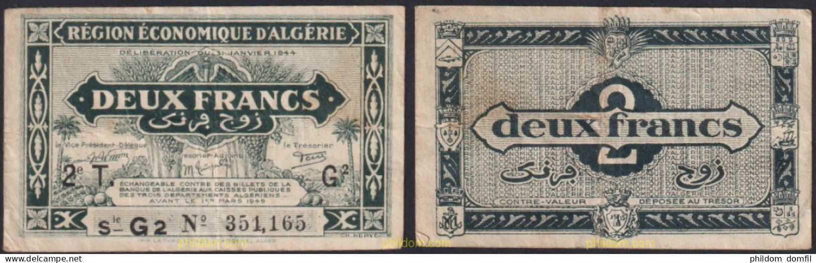 3251 ARGELIA 1949 ALGERIE 2 FRANCS 1949 - Algeria