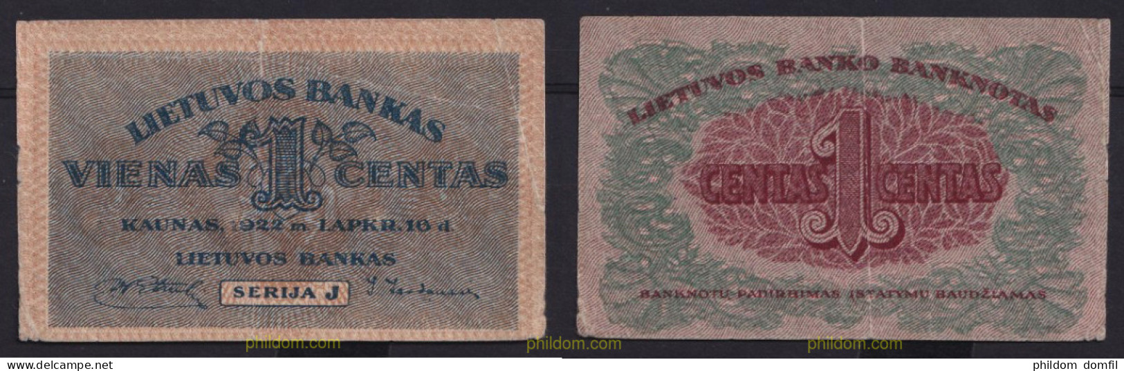 3314 LITUANIA 1922 LITHUANIA 1 CENTAS 1922 - Lituanie