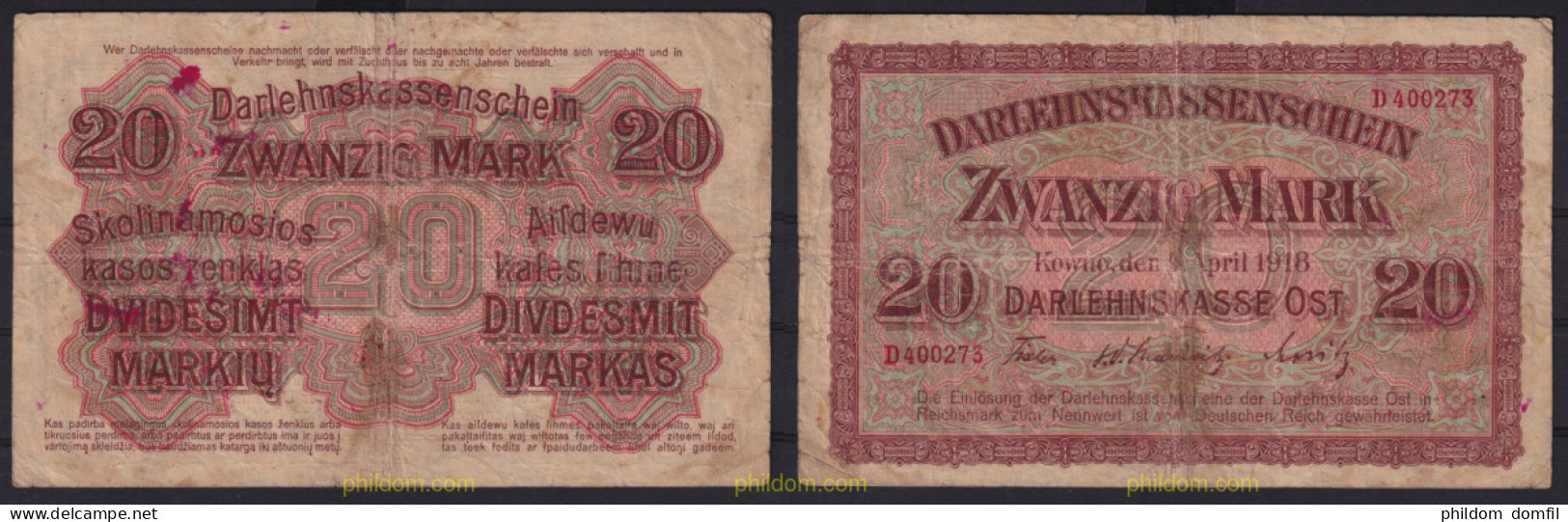 3309 LITUANIA 1918 LITHUANIA KOWNO 20 MARK 1918 LATVIA - Lituanie