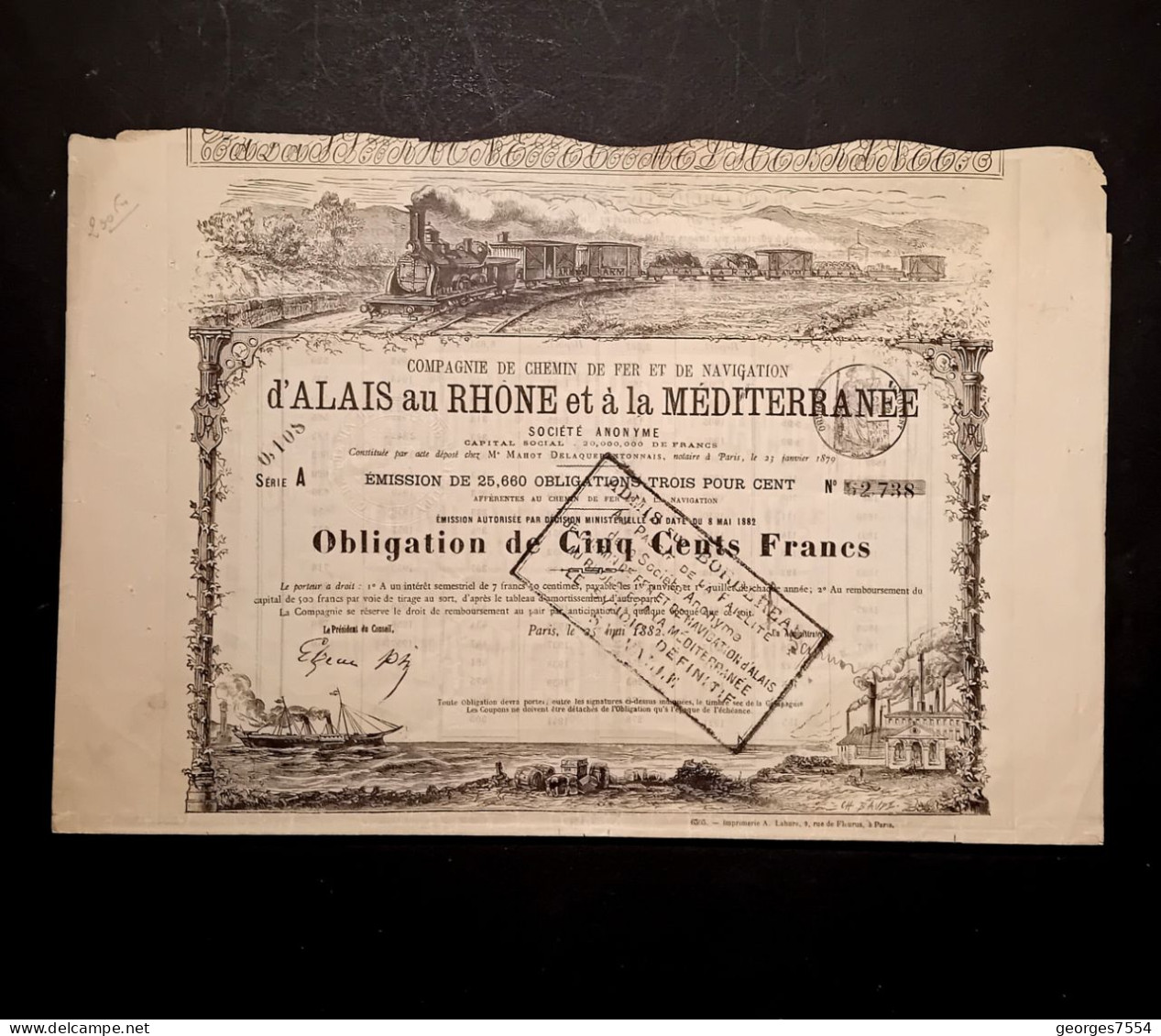 COMPAGNIE DU CHEMIN DE FER - D'ALAIS AU RHONE ET A LA MEDITERRANEE - OBLIGATION DE 500 FR. 1879 - Chemin De Fer & Tramway