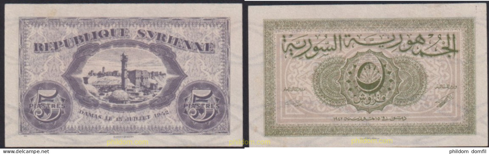 3567 SIRIA 1942 SYRIENNE 5 PIASTRES 1942 UN - Syrie