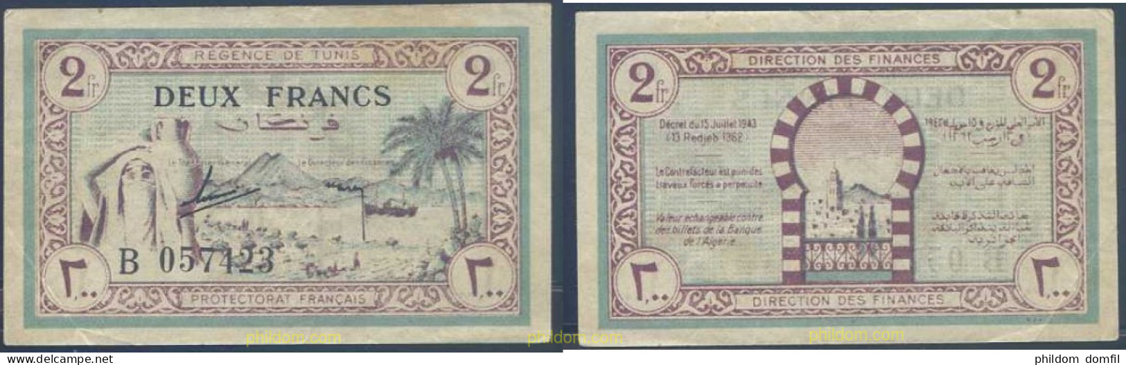 3590 TUNEZ 1943 TUNISIA 2 FRANCS 1943 - Tunisia