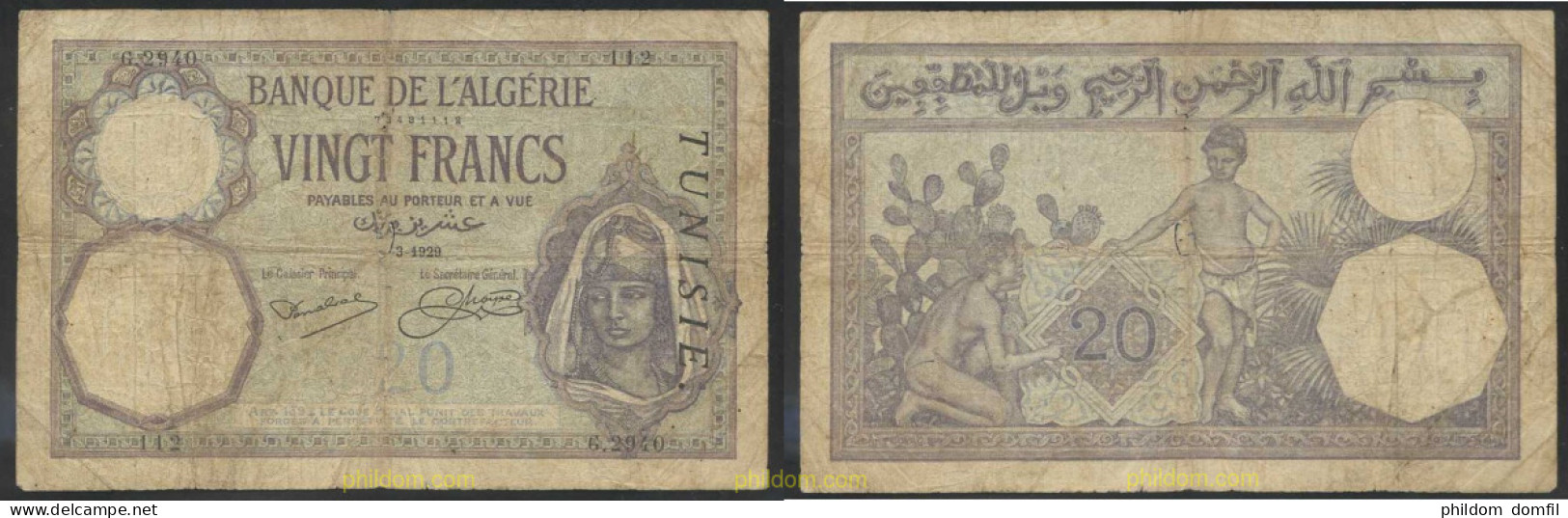 3593 TUNEZ 1929 TUNISIA 20 FRANCS 1929 - Tunesien