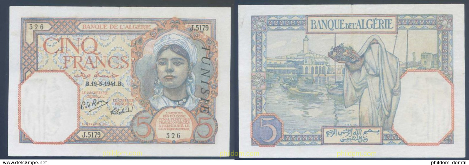 3592 TUNEZ 1941 TUNISIA 5 FRANCS 1941 - Tunisie