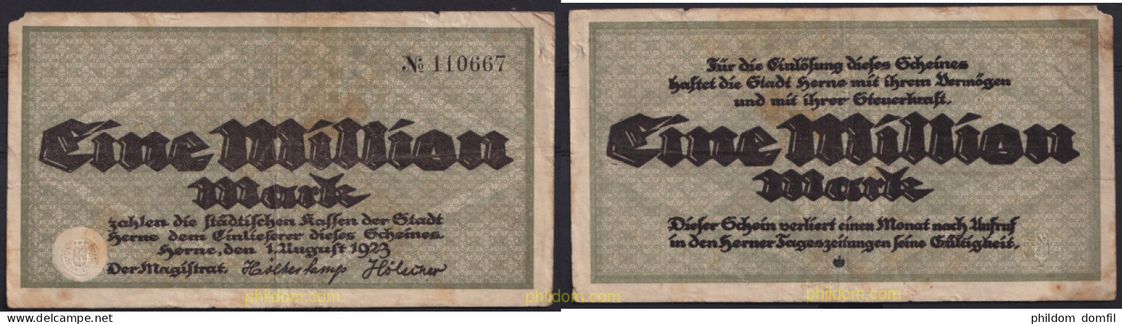 3644 ALEMANIA 1923 GERMANY 1000000 MARK 1923 HERNE - Imperial Debt Administration