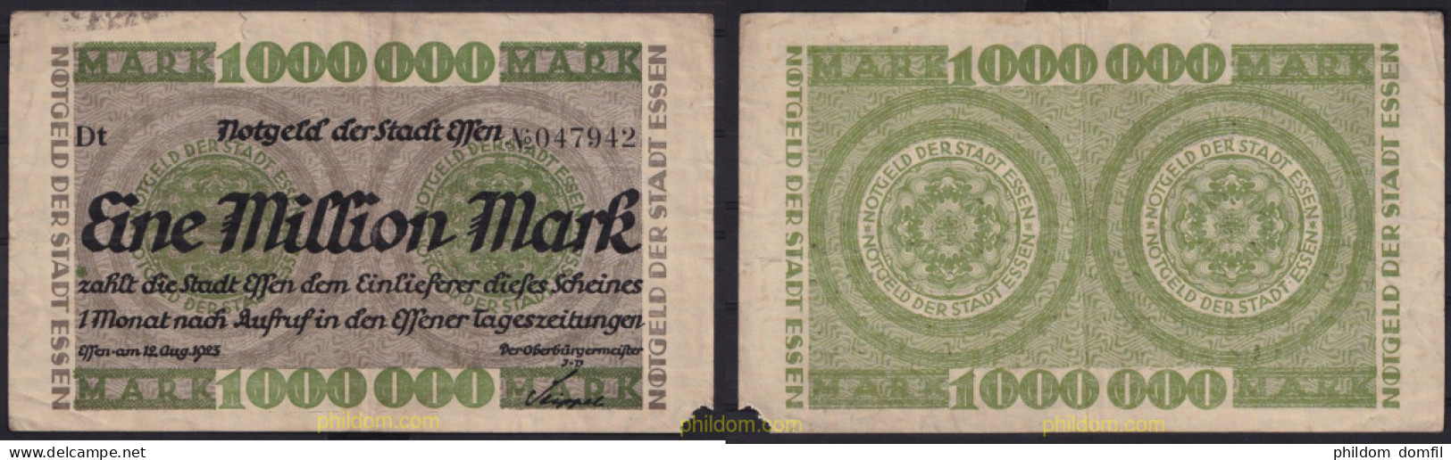 3643 ALEMANIA 1923 GERMANY 1000000 MARK 1923 EFFEN - Bestuur Voor Schulden