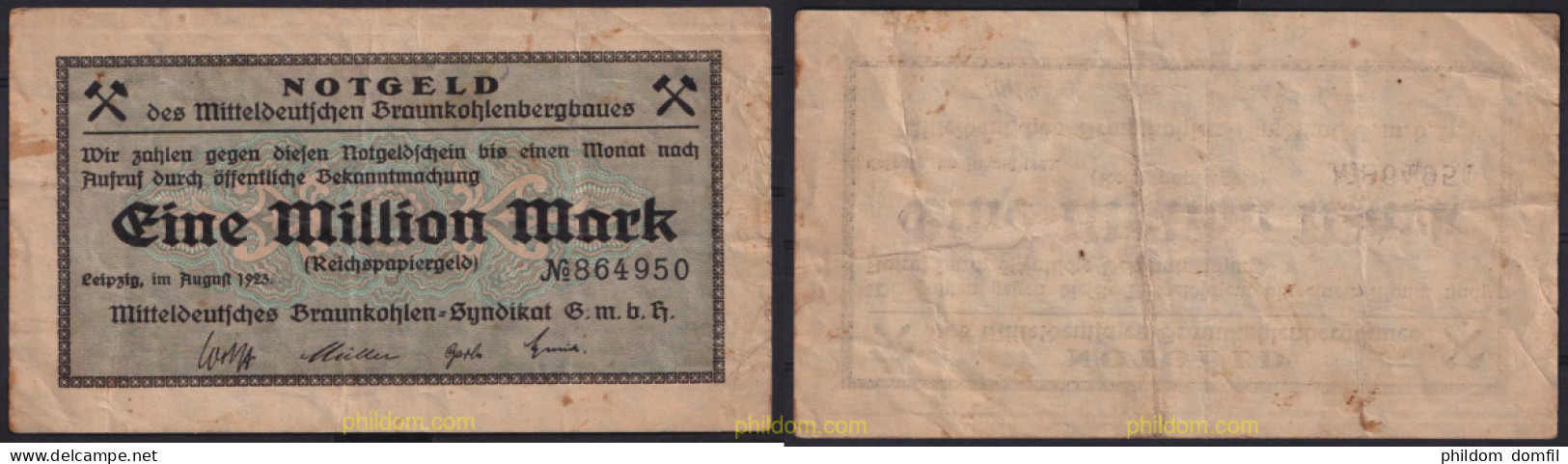 3653 ALEMANIA 1923 GERMANY 1 MILLION 1000000 MARK 1923 LEIPZIG - Imperial Debt Administration