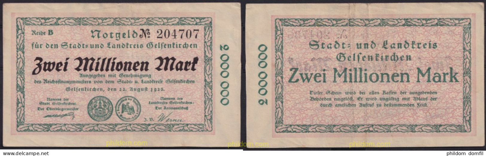 3657 ALEMANIA 1923 GERMANY 2000000 MARK 1923 GELSENKIRCHEN - Imperial Debt Administration