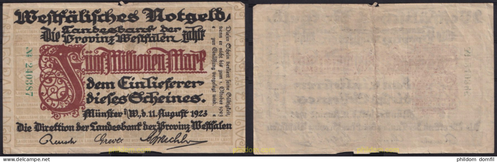 3667 ALEMANIA 1923 GERMANY 5000000 MARK 1923 MÜNFER - Reichsschuldenverwaltung