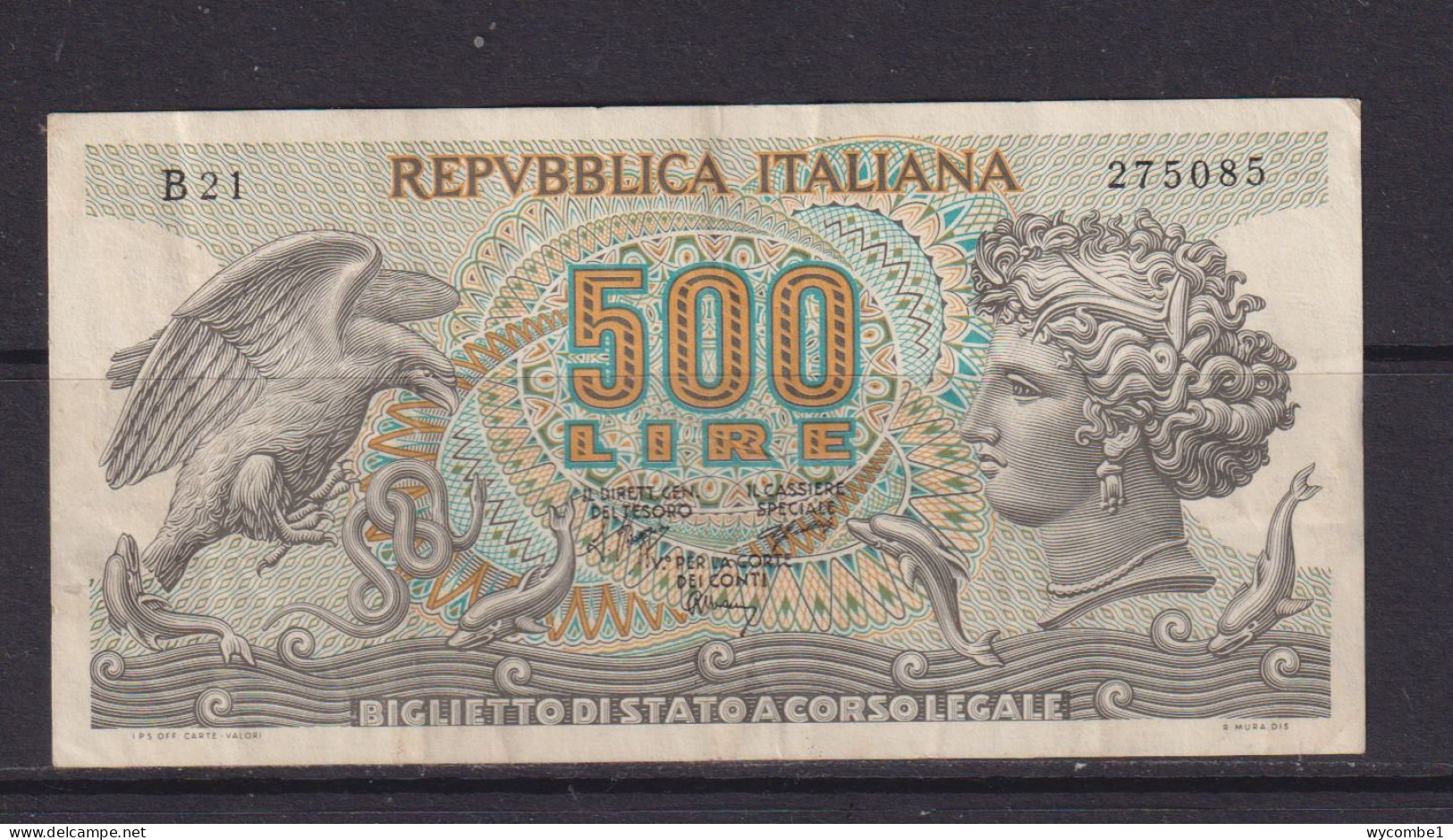 ITALY - 1967 500 Lira Circulated Banknote - 500 Liras