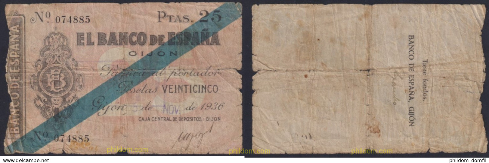 3882 ESPAÑA 1936 BANCO ESPAÑA GIJON 25 PESETAS 1936 - Other & Unclassified