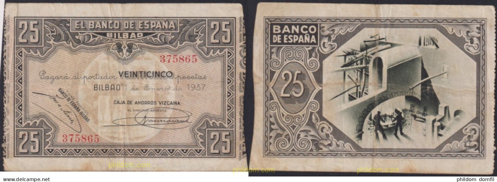 3894 ESPAÑA 1937 25 PESETAS BILBAO 1937 - Other & Unclassified