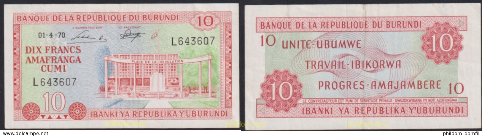 4032 BURUNDI 1970 BURUNDI 10 FRANCS 1970 - Burundi