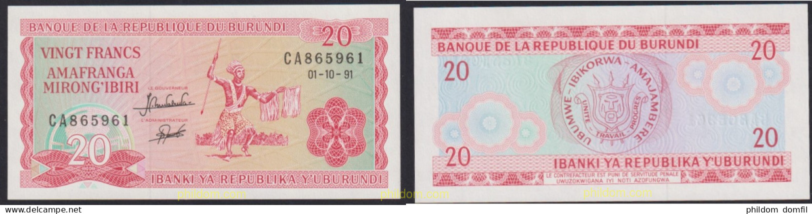 4040 BURUNDI 1991 BURUNDI 20 FRANCS 1991 - Burundi