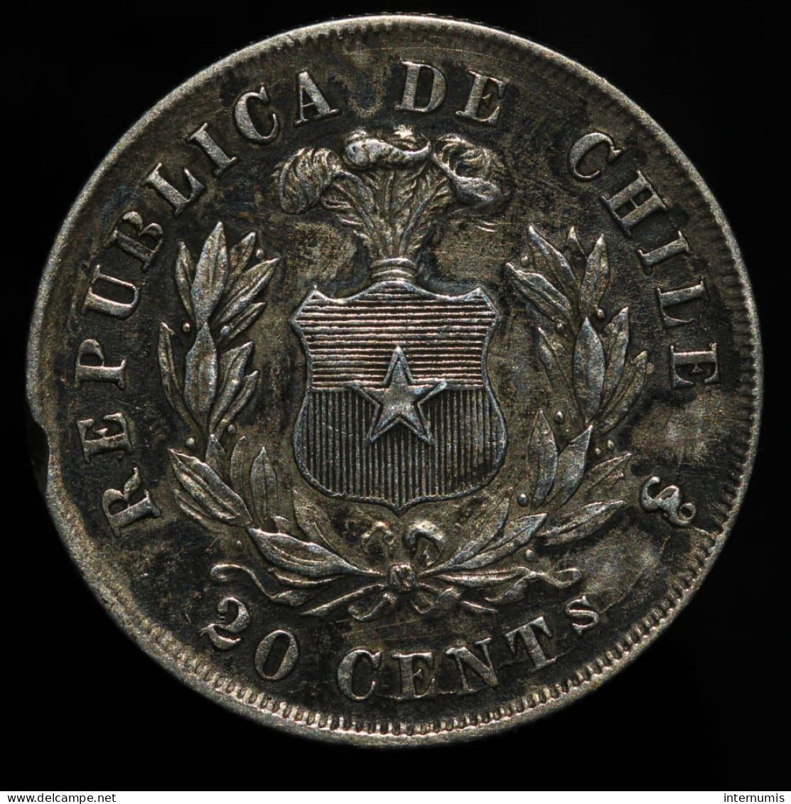 Chili / Chile, 20 Centavos, 1878, So - Santiago, Argent (Silver), TTB+ (EF), KM#138.1 - Chili