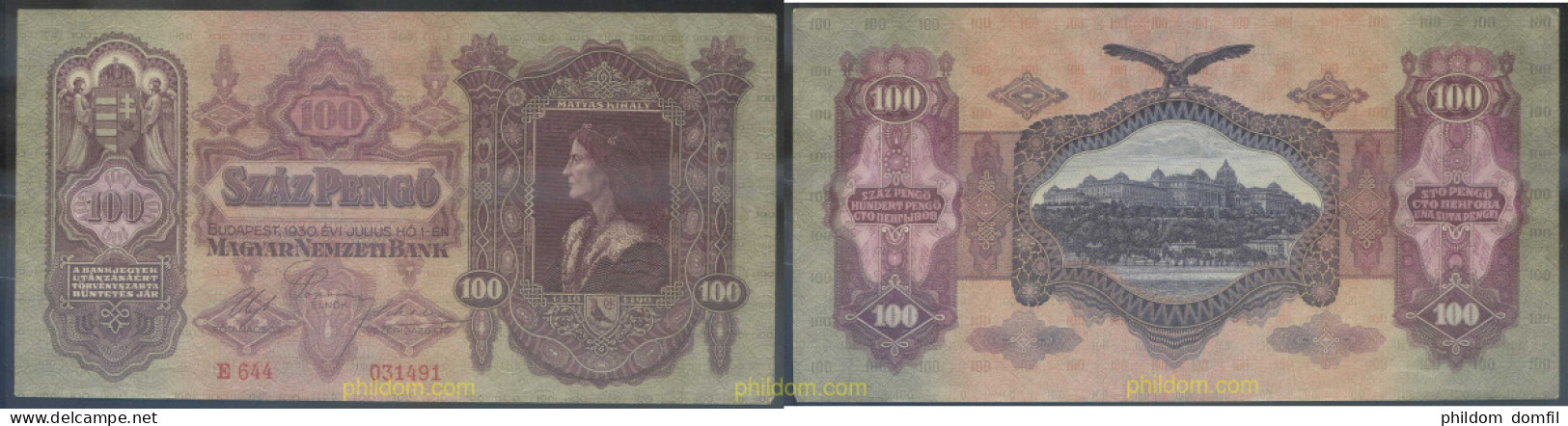 4538 HUNGRIA 1930 MAGYAR 100 PENGO 1930 - Ungheria