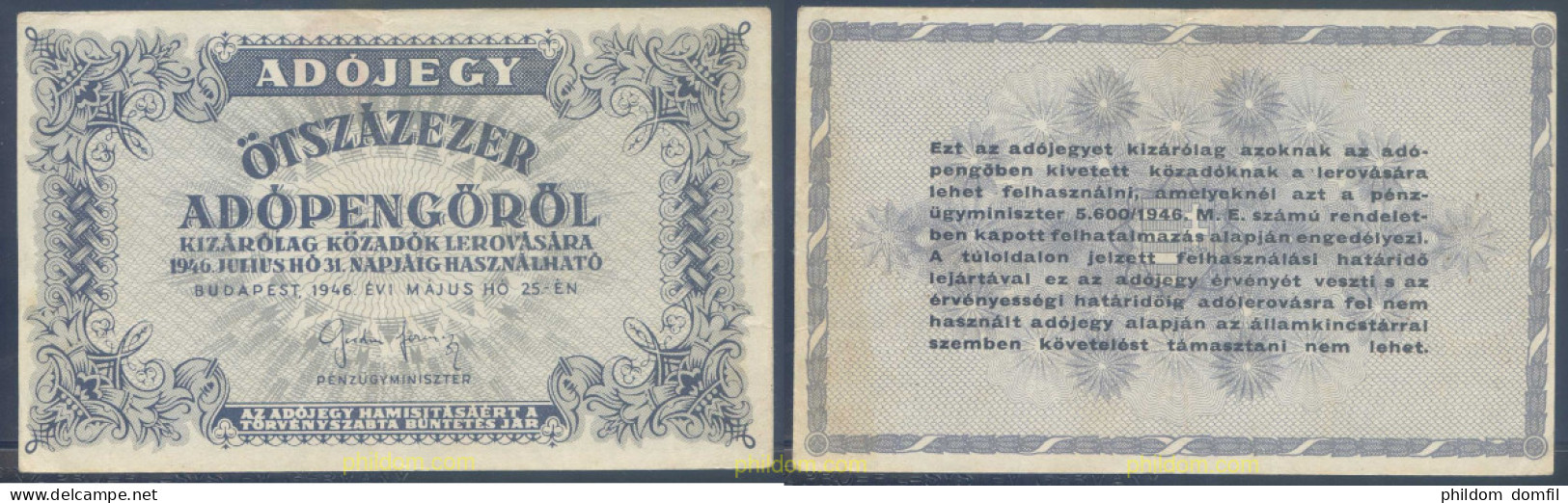 4566 HUNGRIA 1946 1946 HUNGARY OTSZAZERZER ADOPENGOROL - Hongarije