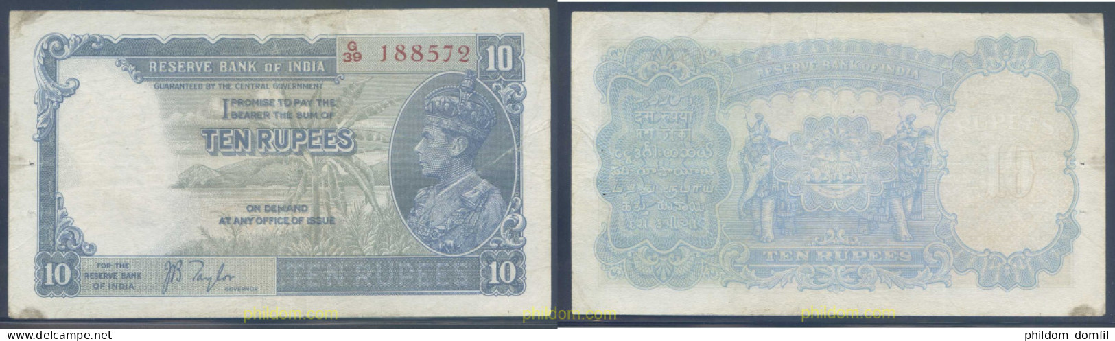 4590 INDIA 1937 INDIA 10 RUPEE 1937 - Inde