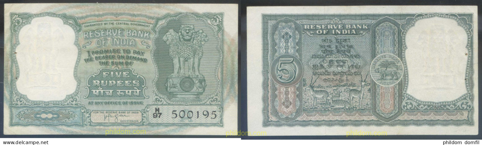 4609 INDIA 1957 INDIA 5 RUPEES 1957/62 - India