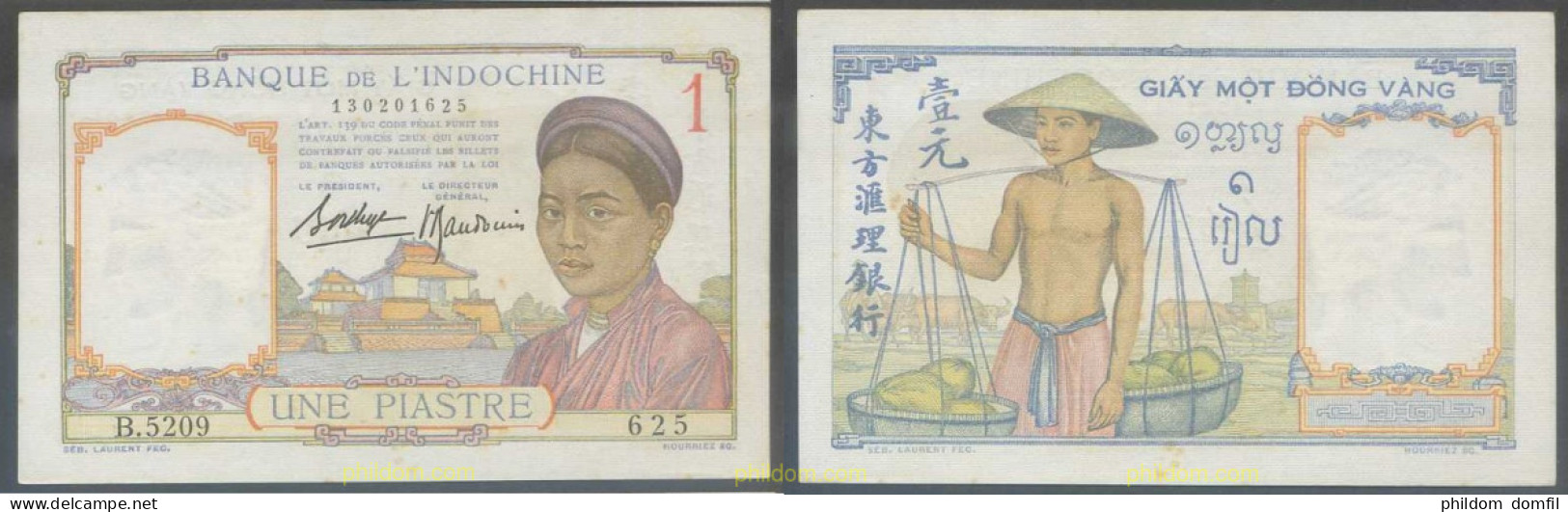 4827 INDOCHINA 1936 INDOCHINE 1 PIASTRE 1936 - Indochine