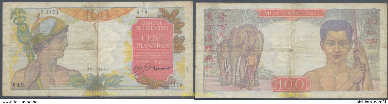 4842 INDOCHINA 1947 FRENCH INDO-CHINA 100 PIASTRES 1947 - Indochine