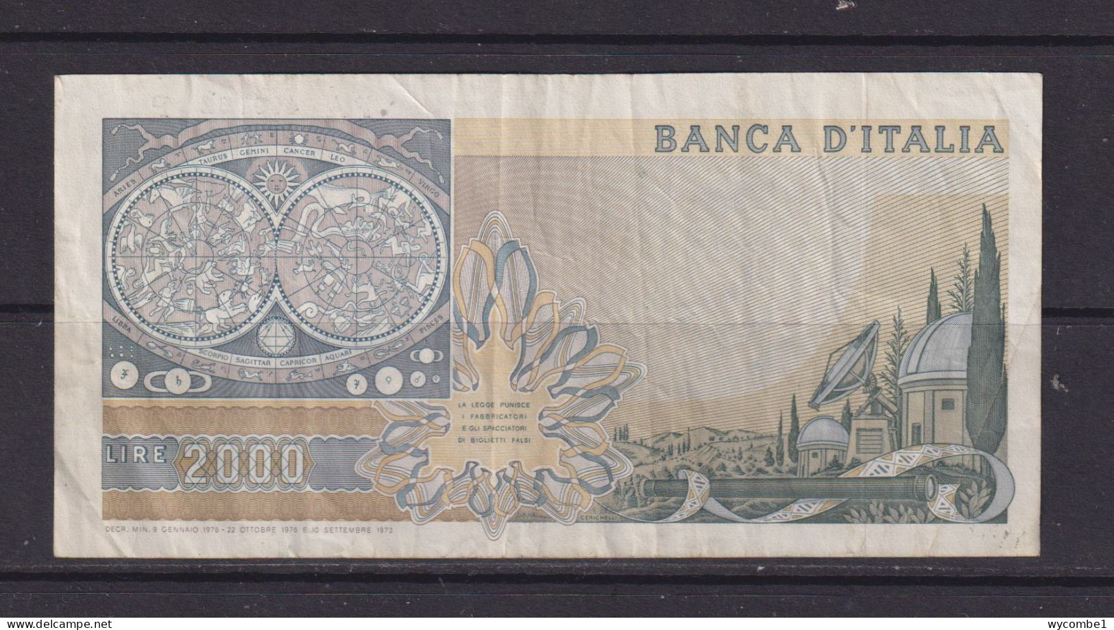 ITALY - 1976 2000 Lira Circulated Banknote - 2000 Liras