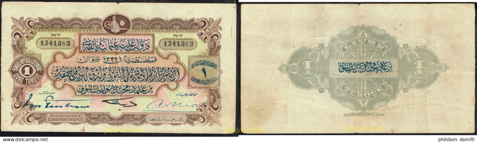 5065 TURQUIA 1914 TURKEY / OTTOMAN BANK 1 LIVRE 1914 - Turkey