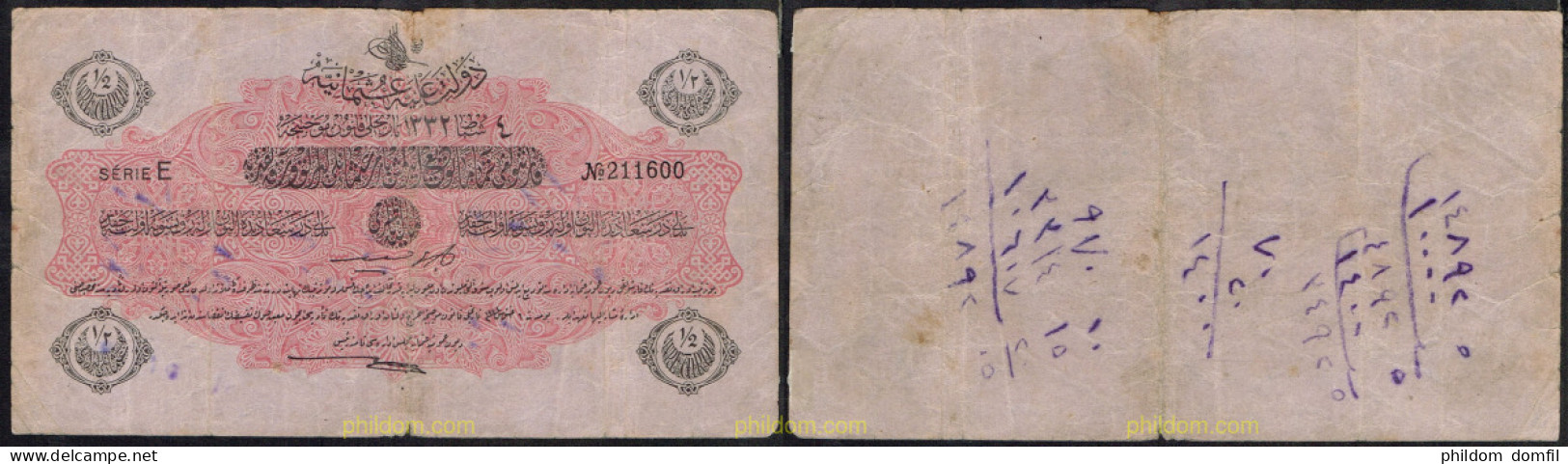 5074 TURQUIA 1917 TURKEY 1/2 LIVRE 1916 1917 LIBRA OTTOMAN EMPIRE - Turkije