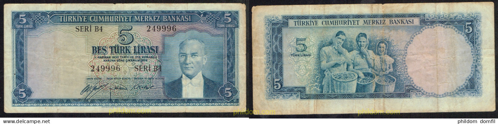 5079 TURQUIA 1965 TURKEY 5 LIRA 1930 1965 - Turchia