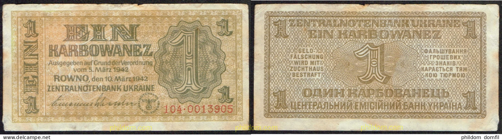 5125 UCRANIA 1942 UKRAINE 1 KARBOWANEZ 1942 - Ucraina