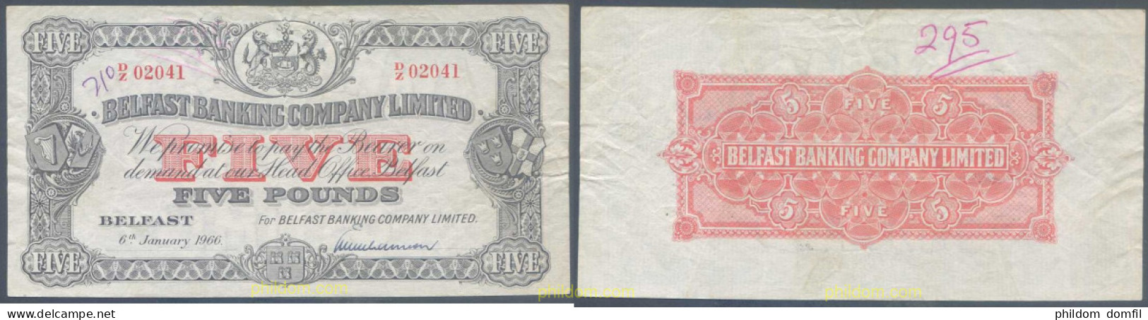 5282 IRLANDA 1966 NORTHERN IRELAND 5 POUNDS 1966 BELFAST - 1 Pound