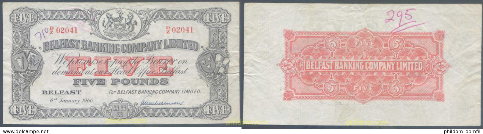 5282 IRLANDA 1966 NORTHERN IRELAND 5 POUNDS 1966 BELFAST - 1 Pond