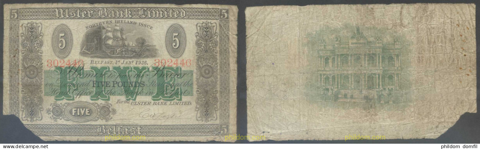 5283 IRLANDA 1936 NORTHERN IRELAND 5 POUNDS 1936 BELFAST - 1 Pond