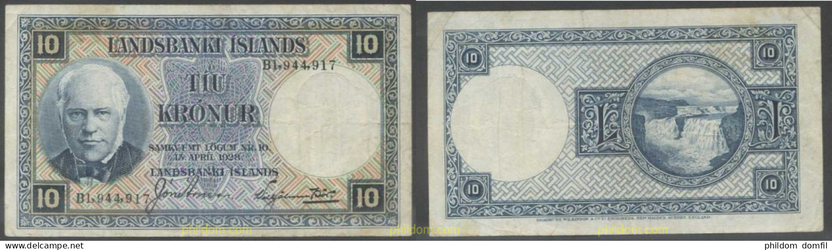 5315 ISLANDIA 1928 LANDSBANKI ISLANDS 10 KRONUR 1928 SERIAL PREFIX B. SIGNATURE 4 - Island