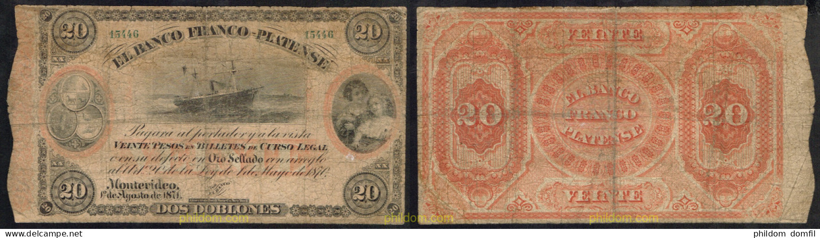 5479 URUGUAY 1871 URUGUAY 2 DOBLONES 1871 - Uruguay