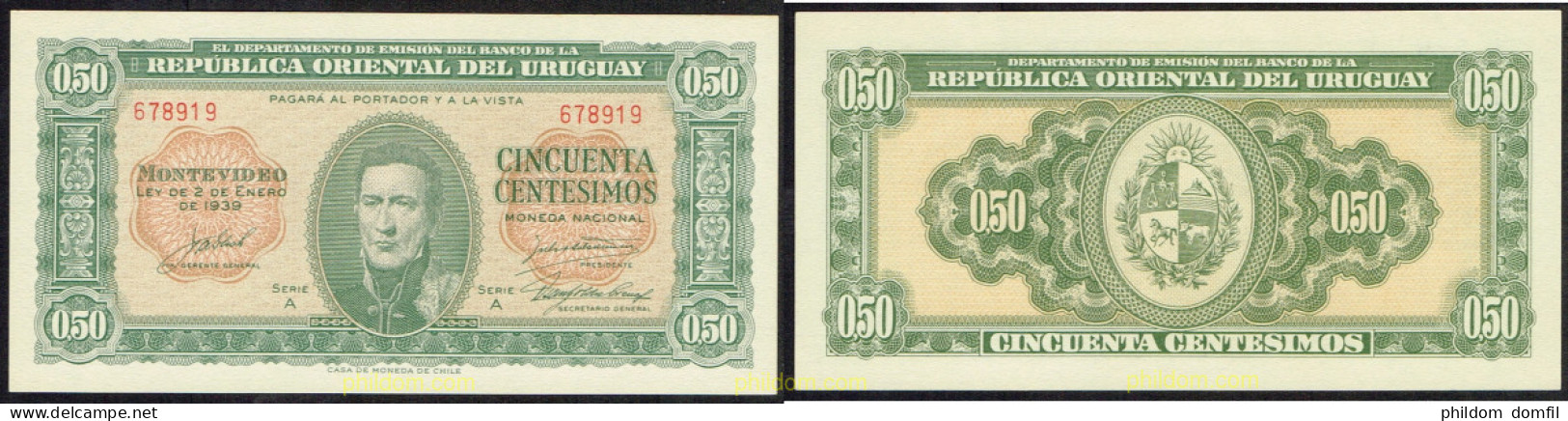 5540 URUGUAY 1939 URUGUAY 50 CENTIMOS DE PESO 1939 - Uruguay