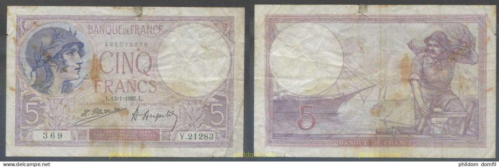 5817 FRANCIA 1925 FRANCE 5 FRANCS 1925 - Other & Unclassified