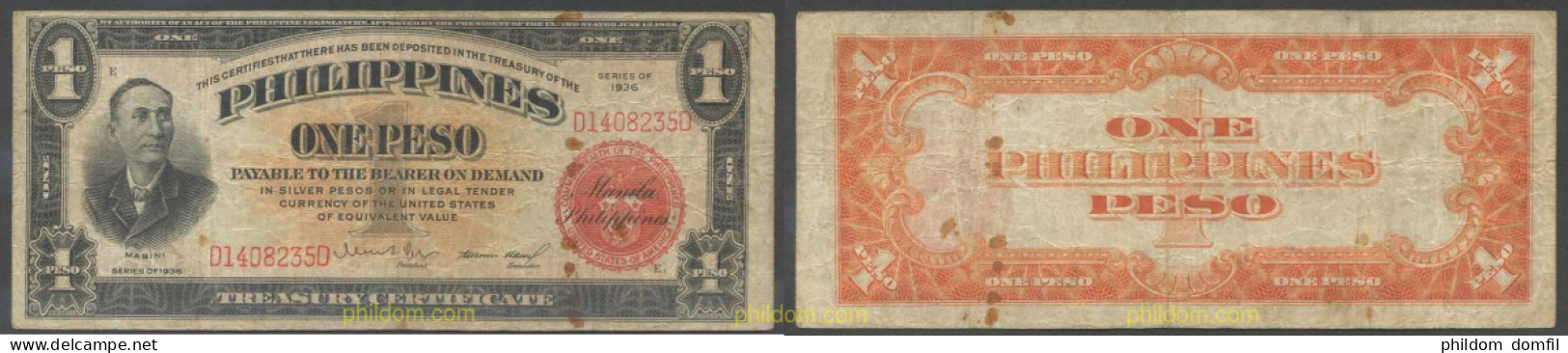 5892 FILIPINAS 1936 PHILIPPINES 1 PESO 1936 - Philippines