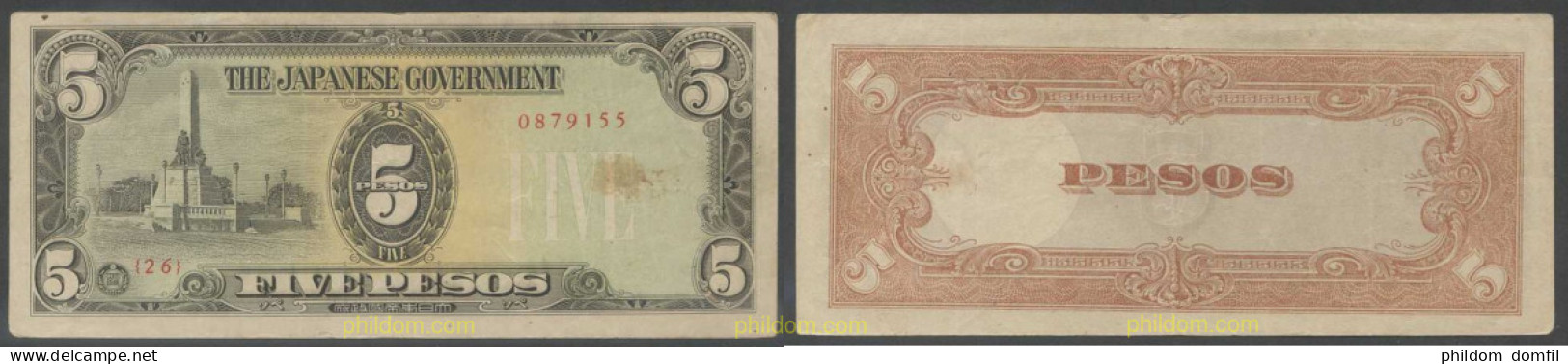 5922 FILIPINAS 1943 PHILIPPINES JAPANESE GOVERNMENT 5 PESOS 1943 - Filippine