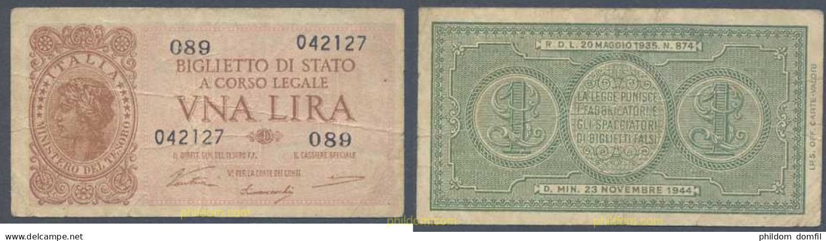 6080 ITALIA 1944 ITALIA 1 LIRE 1944 - Biglietto Consorziale