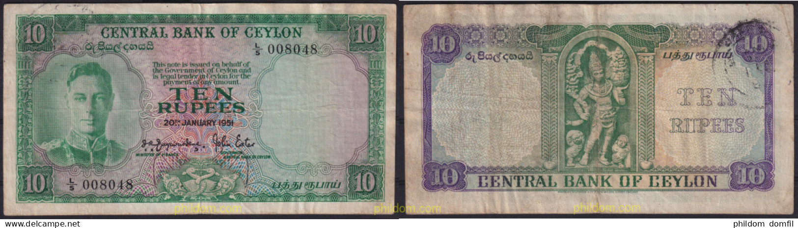 6420 CEILAN 1951 CEYLON 1951 10 RUPEES - Sri Lanka