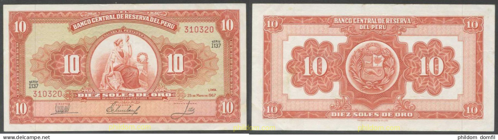 6510 PERU 1967 PERU 1967 10 SOLES DE ORO - Perù