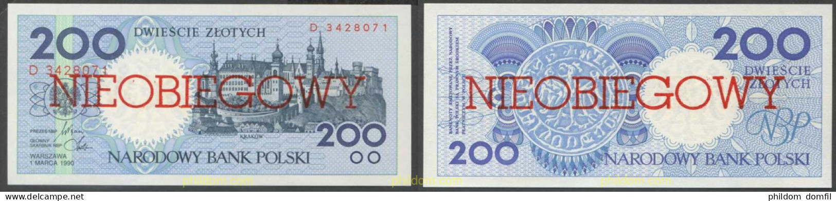 6718 POLONIA 1990 POLAND 1990 200 ZLOTYCH NIEOBIEGOWY - Polen