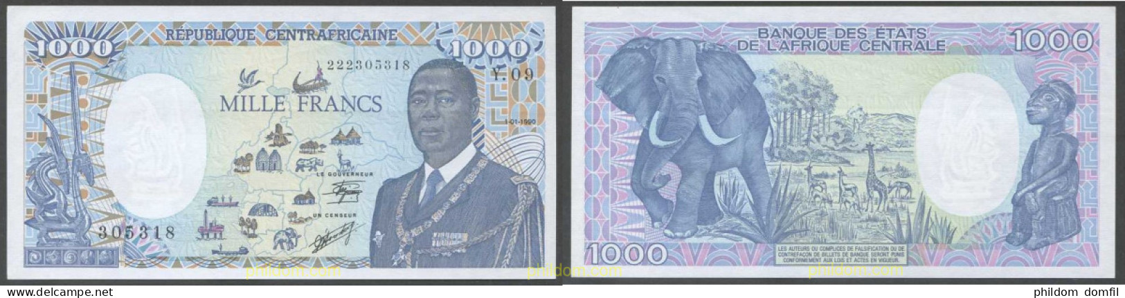 6913 CENTROAFRICANA 1990 REPUBLICA CENTROAFRICANA 1990 1000 FRANCS - États D'Afrique Centrale