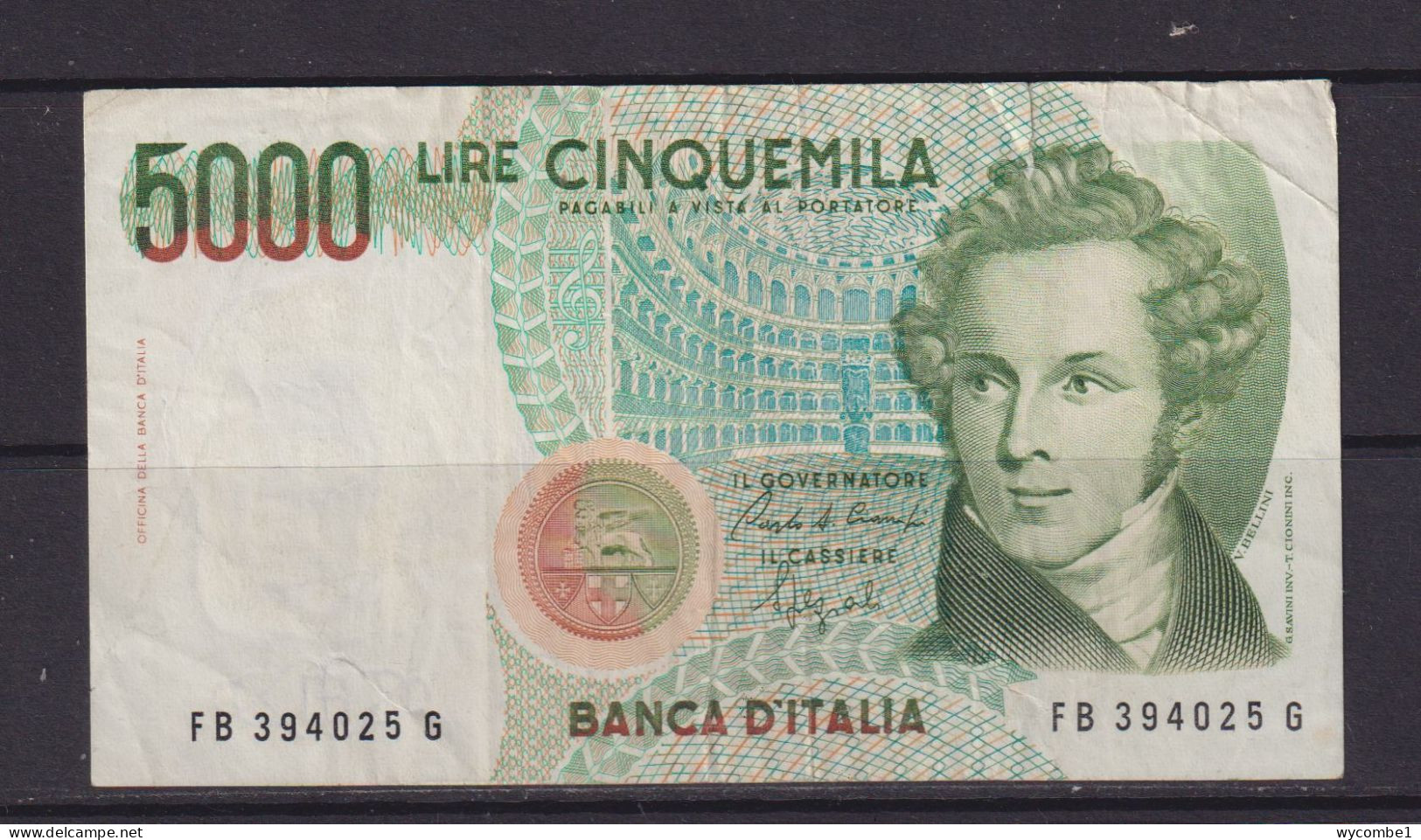 ITALY - 1985 5000 Lira Circulated Banknote (Torn) - 5000 Liras