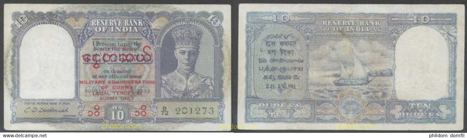 7113 BIRMANIA 1945 BURMA INDIA 10 RUPEES MILITARY ADMINSTRATION 1945 - Myanmar