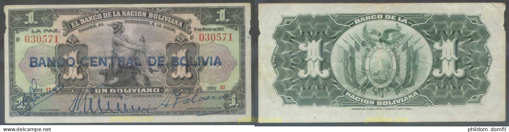 7158 BOLIVIA 1911 BOLIVIA 1 BOLIVIANOS 1911 - Bolivia