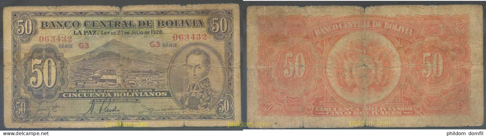 7176 BOLIVIA 1928 BOLIVIA 50 BOLIVIANOS 1928 - Bolivia