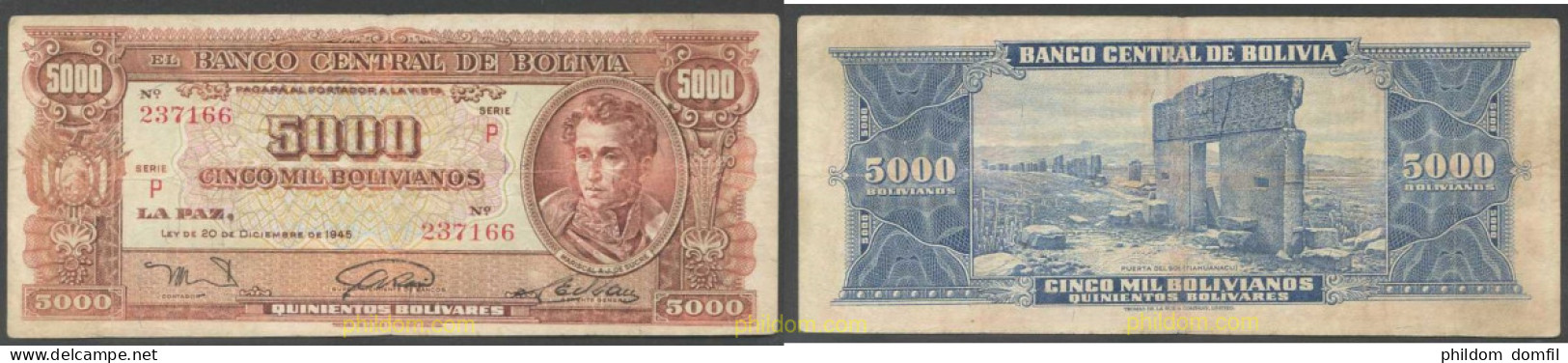 7206 BOLIVIA 1945 BOLIVIA 5000 BOLIVIANOS 1945 - Bolivia